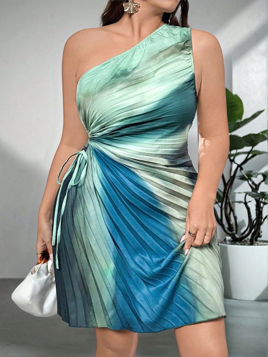 VESTIDO PLISADO DE UN HOMBRO Vestido Plus Size 01 Florebele 
